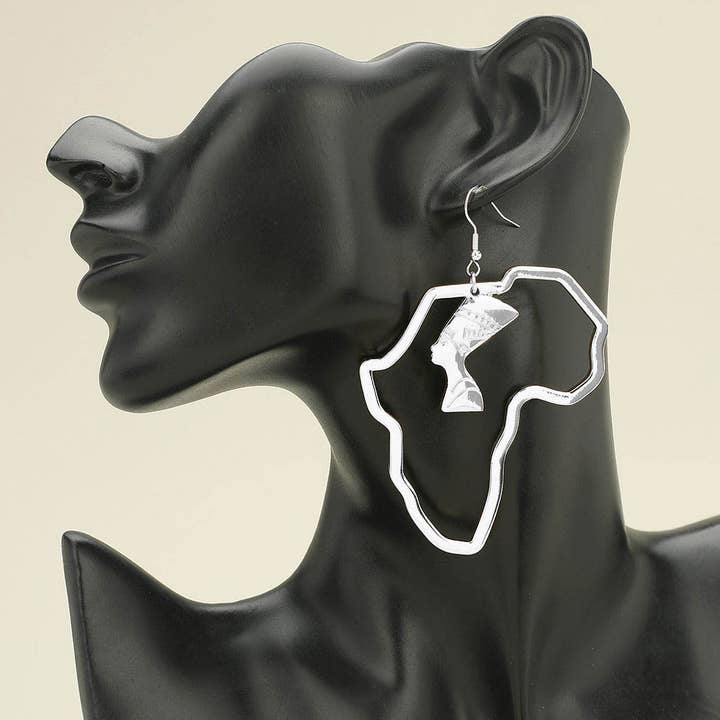 Sensibling Corp. - Wholesale Dangle Earrings - Oversized Africa Map Queen Silhouette Drop Dangle Earrings7