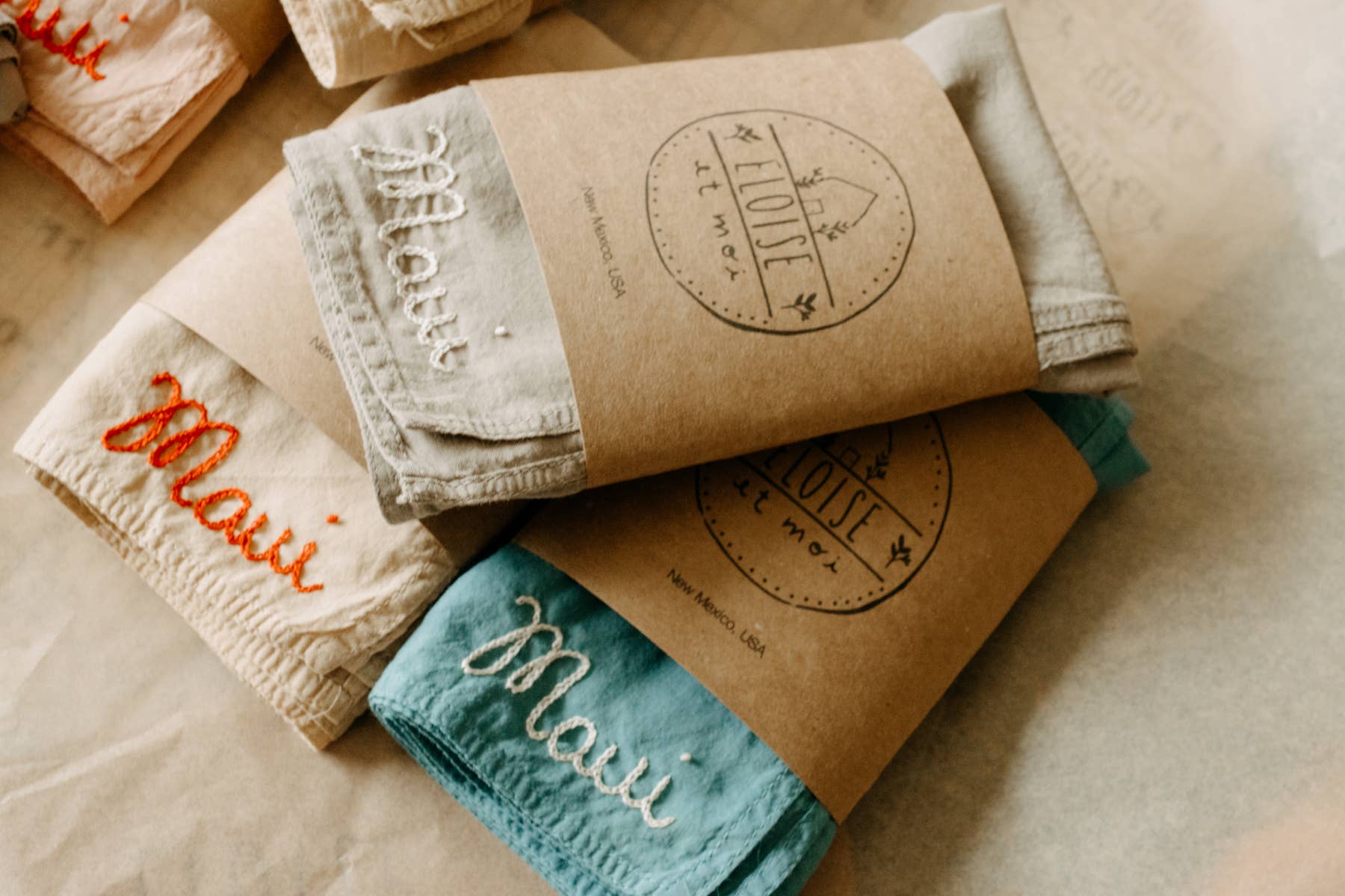 Eloise et moi - Wholesale Bandana - Women's - Hand embroidered hand dyed organic cotton bandana - Oui ban14