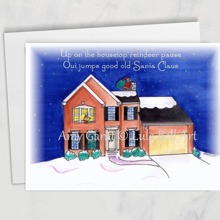 Carte de vœux pour visiteurs sur les toits de Noël pour la vente par Lula Bell Cards and Gifts