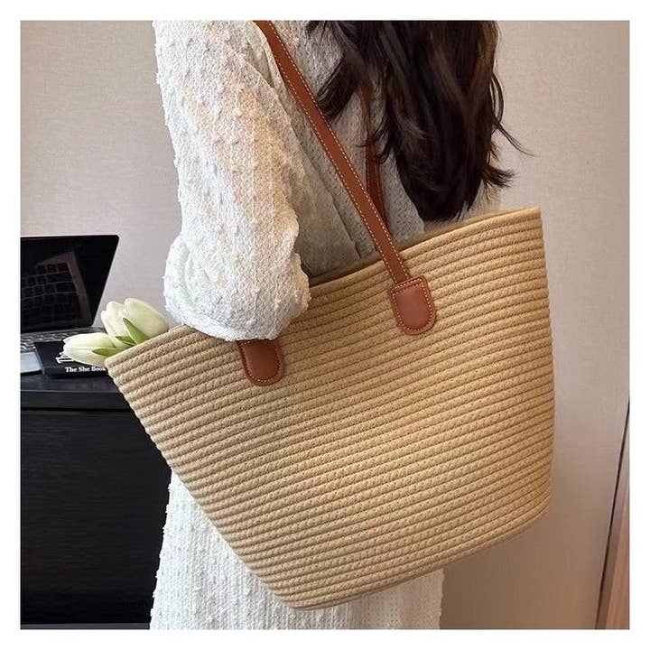 DetailCherry - Wholesale Tote Bag - Women's - Large Capacity Color-Block Single Shoulder Tote Woven Bag