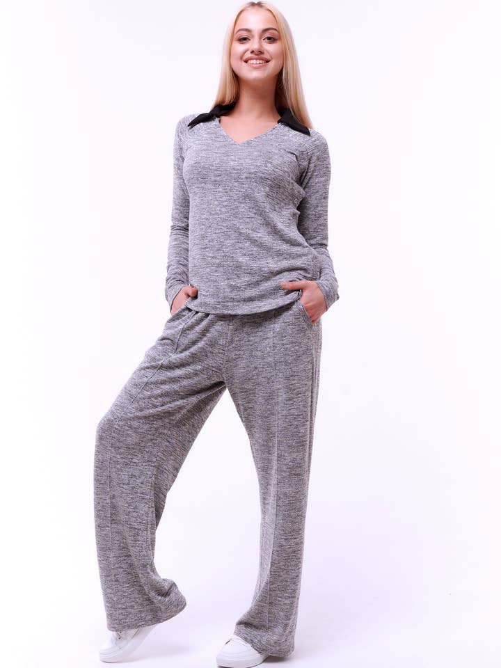 Top With Collar and Side Seam Opening Silver Long Sleeve for wholesale by SPARKIES