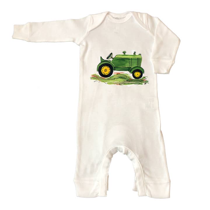 Designs By Beverly, LLC - Wholesale Jumpsuit - Baby - Infant Baby Rib Coverall 412 Green Tractor