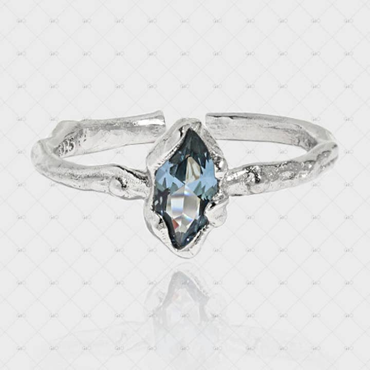 S925 Silver Irregular Deep Sea Blue Zirconia Ring for wholesale by Gioiellin - S925 Silver Jewelry