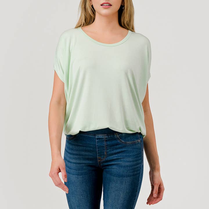 Heimious - Wholesale Knit Top - Women's - Short Dolman Sleeve Modal Jersey Top, 2572