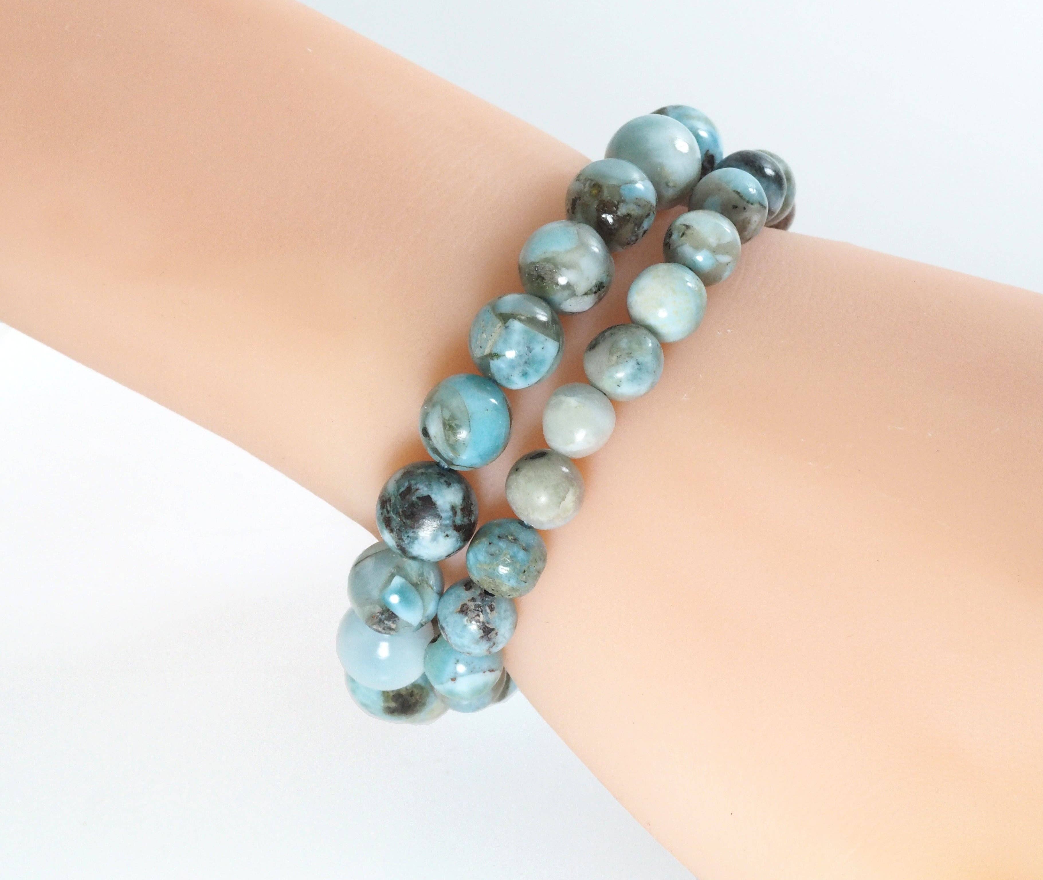 BestBeads&Beyond - Wholesale Beaded Bracelet - Genuine Larimar Round Smooth Stretchy Bracelet, 8mm/10mm, Sku#EF2702