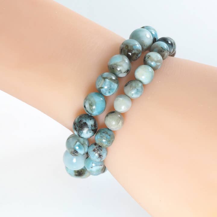 BestBeads&Beyond - Wholesale Beaded Bracelet - Genuine Larimar Round Smooth Stretchy Bracelet, 8mm/10mm, Sku#EF2702