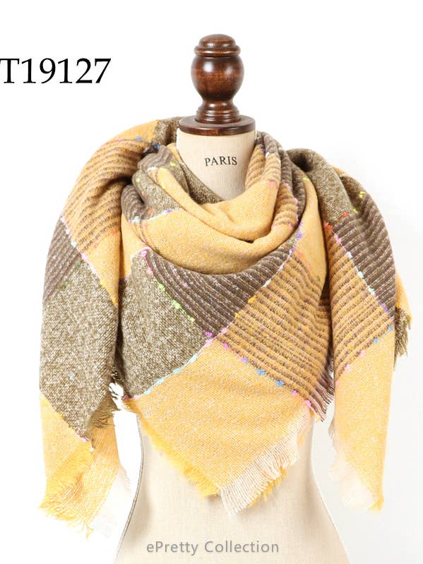 Bufanda de manta cuadrada de bloque de color amarillo/verde TT19127 para venta al por mayor de ePretty