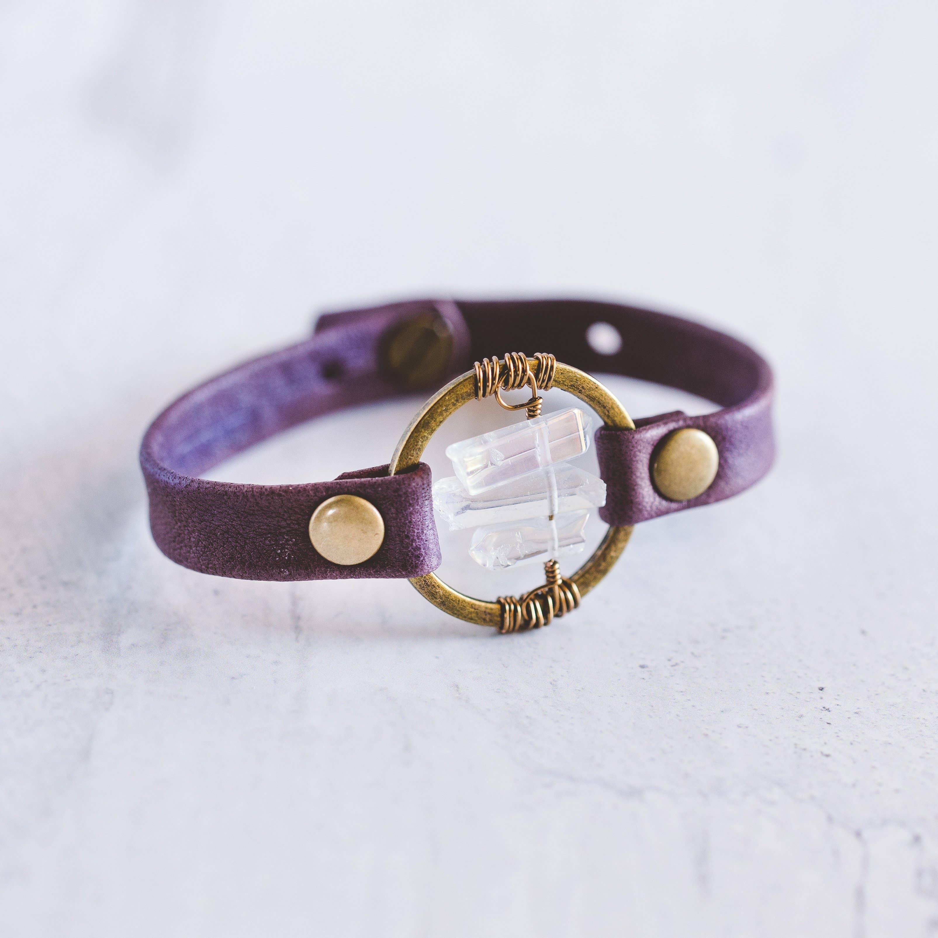 Giving Bracelets - Wholesale Bangle Bracelet - Be the Light Leather Bracelet-Antique Brass-Quartz Crystal5