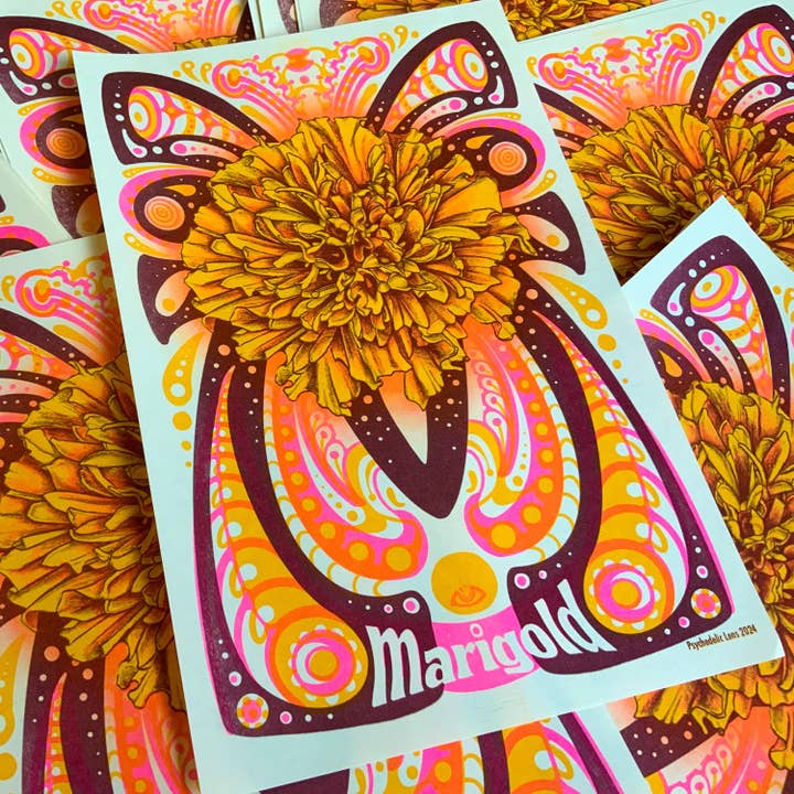 Psychedelic Lens - Wholesale Wall Art Set - Vertical Marigold Riso Print