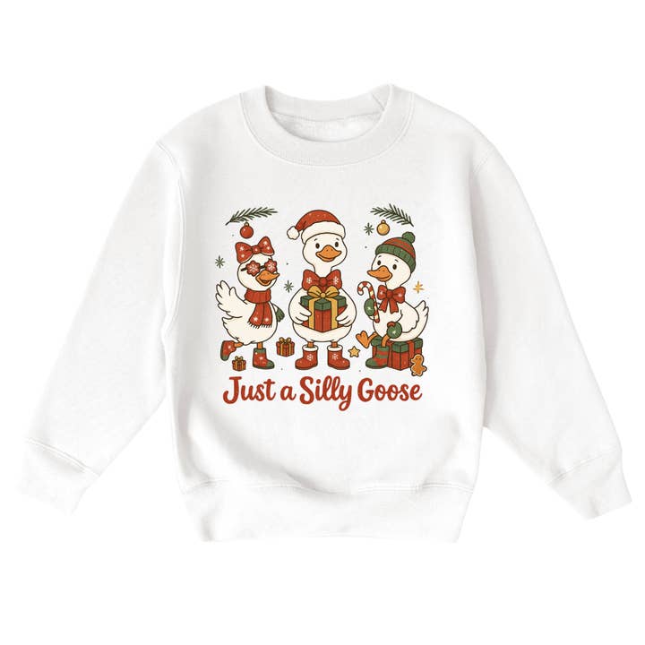 Just A Silly Goose Youth Christmas Sweatshirt for wholesale by Mama and Littles Apparel