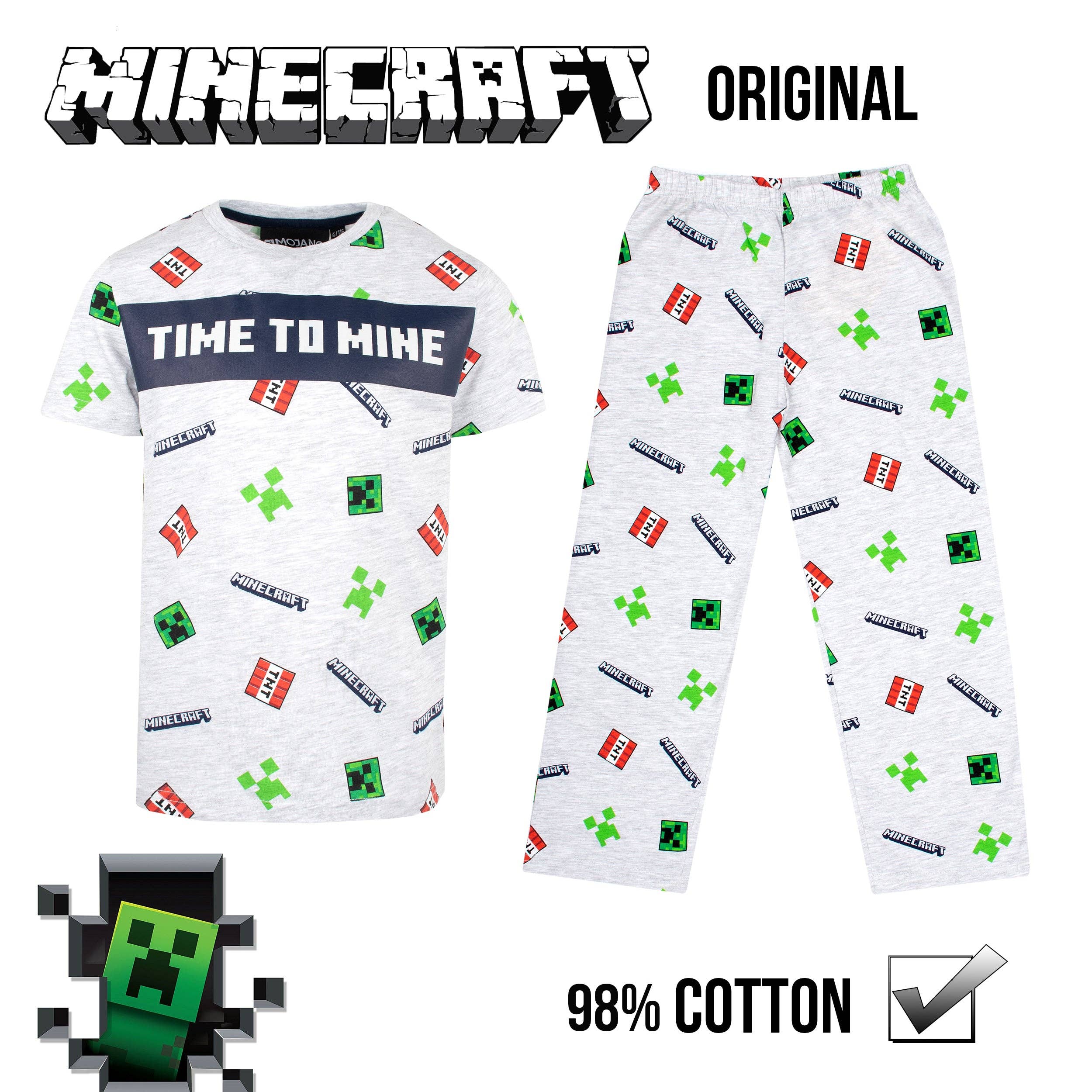 Fringoo Group Ltd – Engroshandel Pyjamasæt - Børn – Minecraft Pyjamas Kortærmet - 'Time to Mine' Grå1
