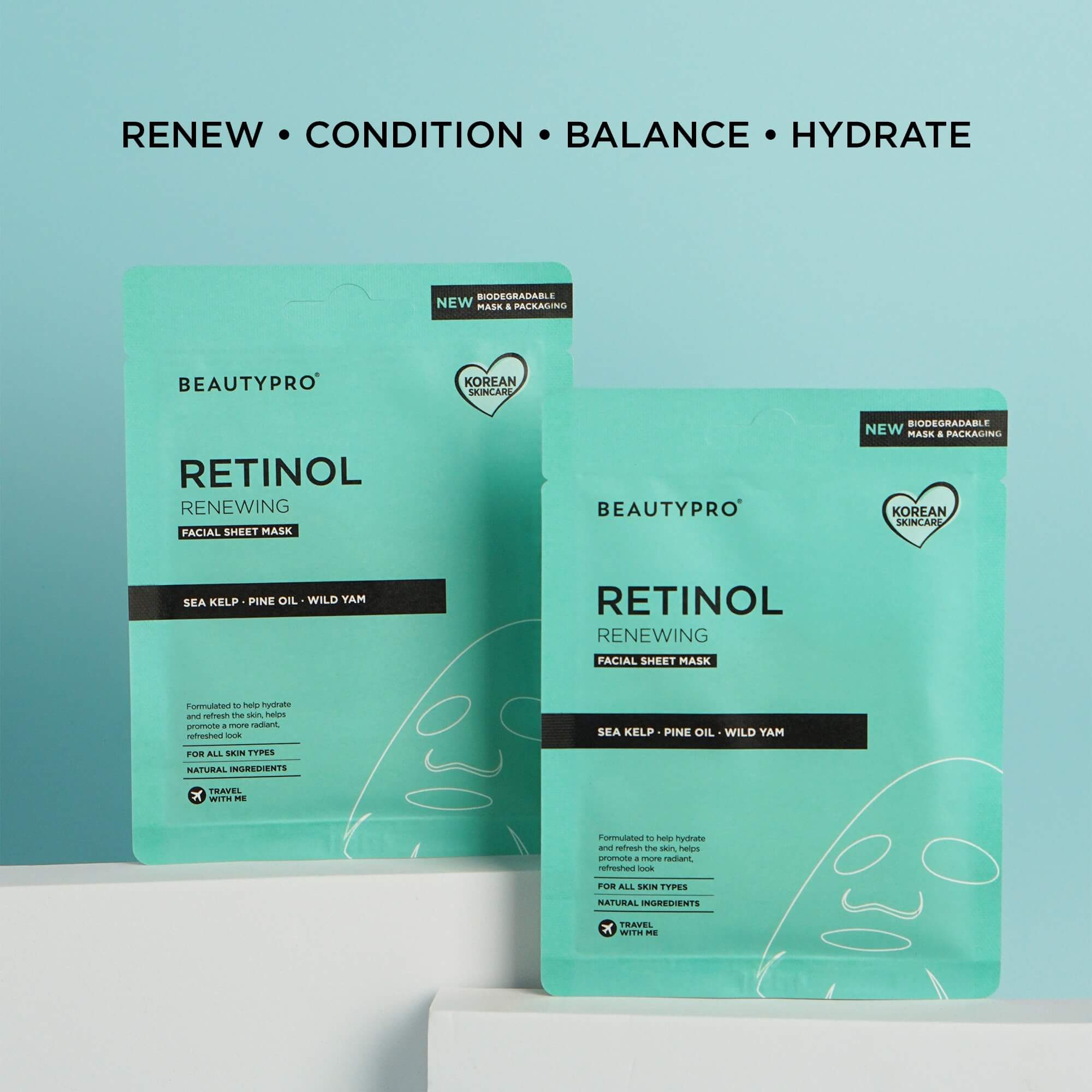 BEAUTYPRO – wholesale Skincare face mask – RETINOL Renewing Facial Sheet Mask  - 100% Biodegradable3