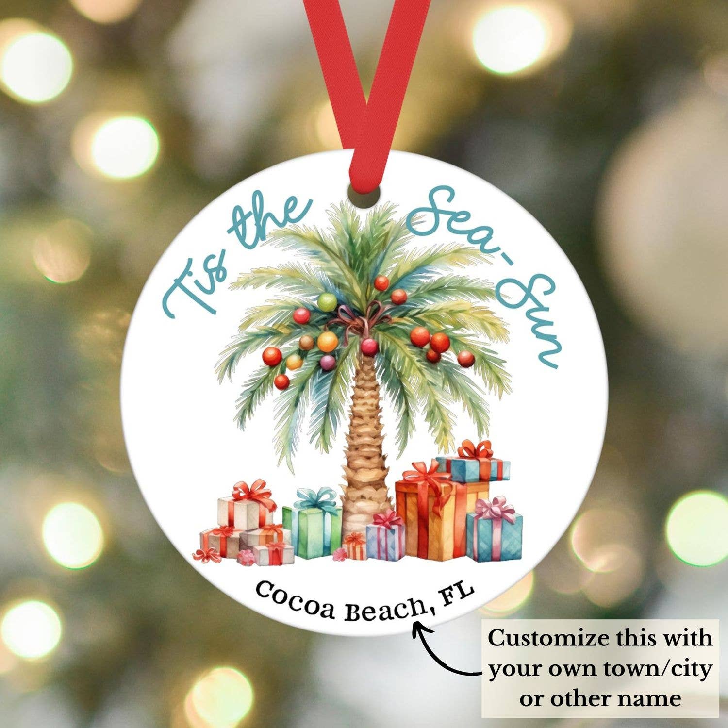 Heart & Willow Prints - Vente Objets de décoration - Décoration de Noël personnalisée Tis the Sea Sun Palm Beach en forme de ville