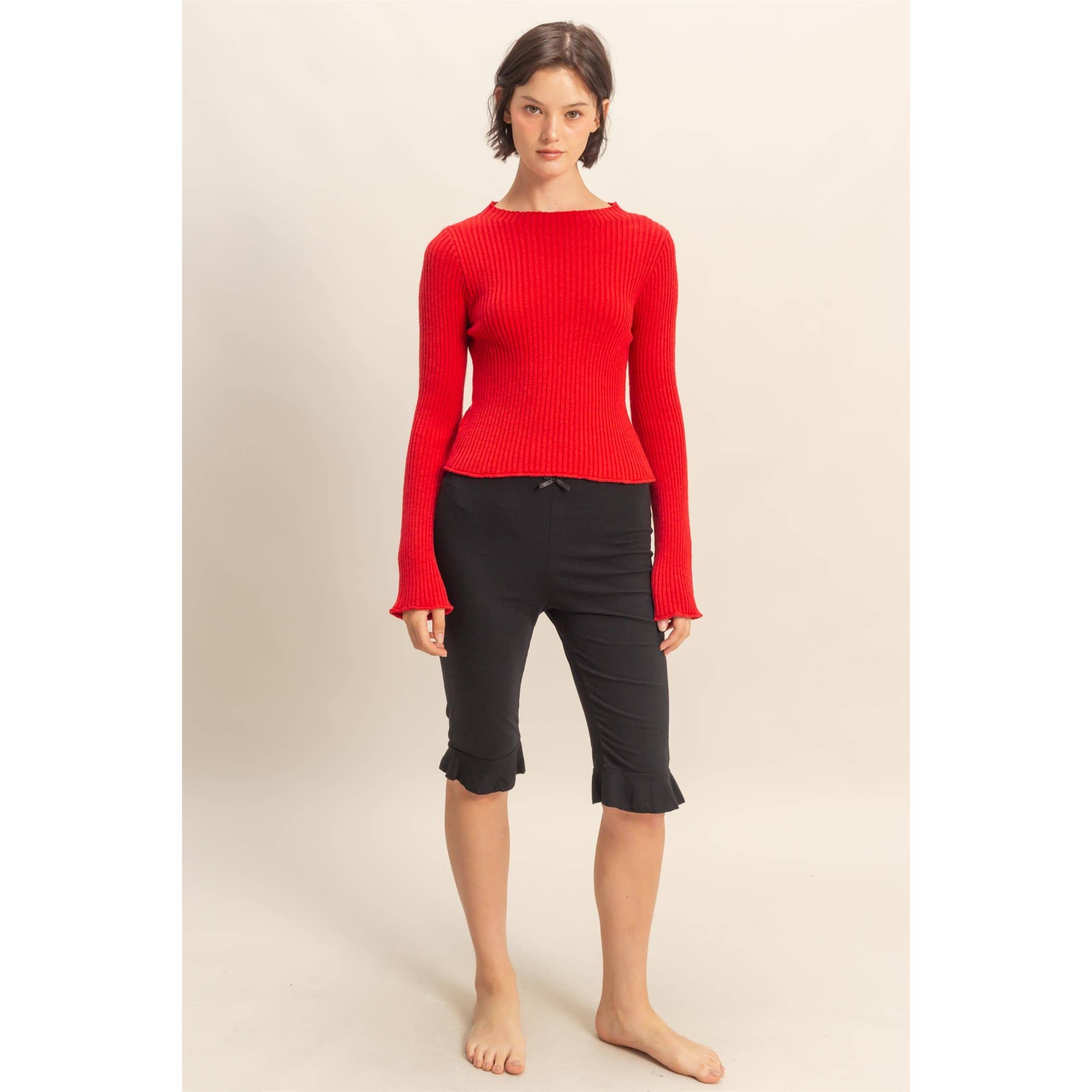 Double Zero - Wholesale Knit Top - Women's - Sleek Mock Neck Ribbed Knit Top23