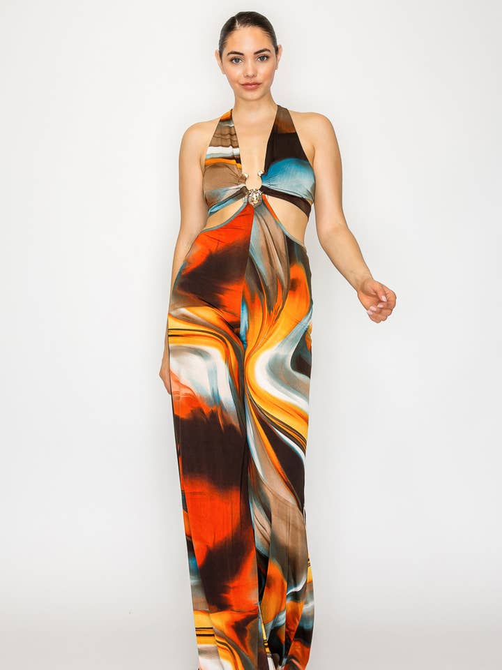 KP2442-HAULTER CUT OUT JUMPSUIT for wholesale by Kimcine