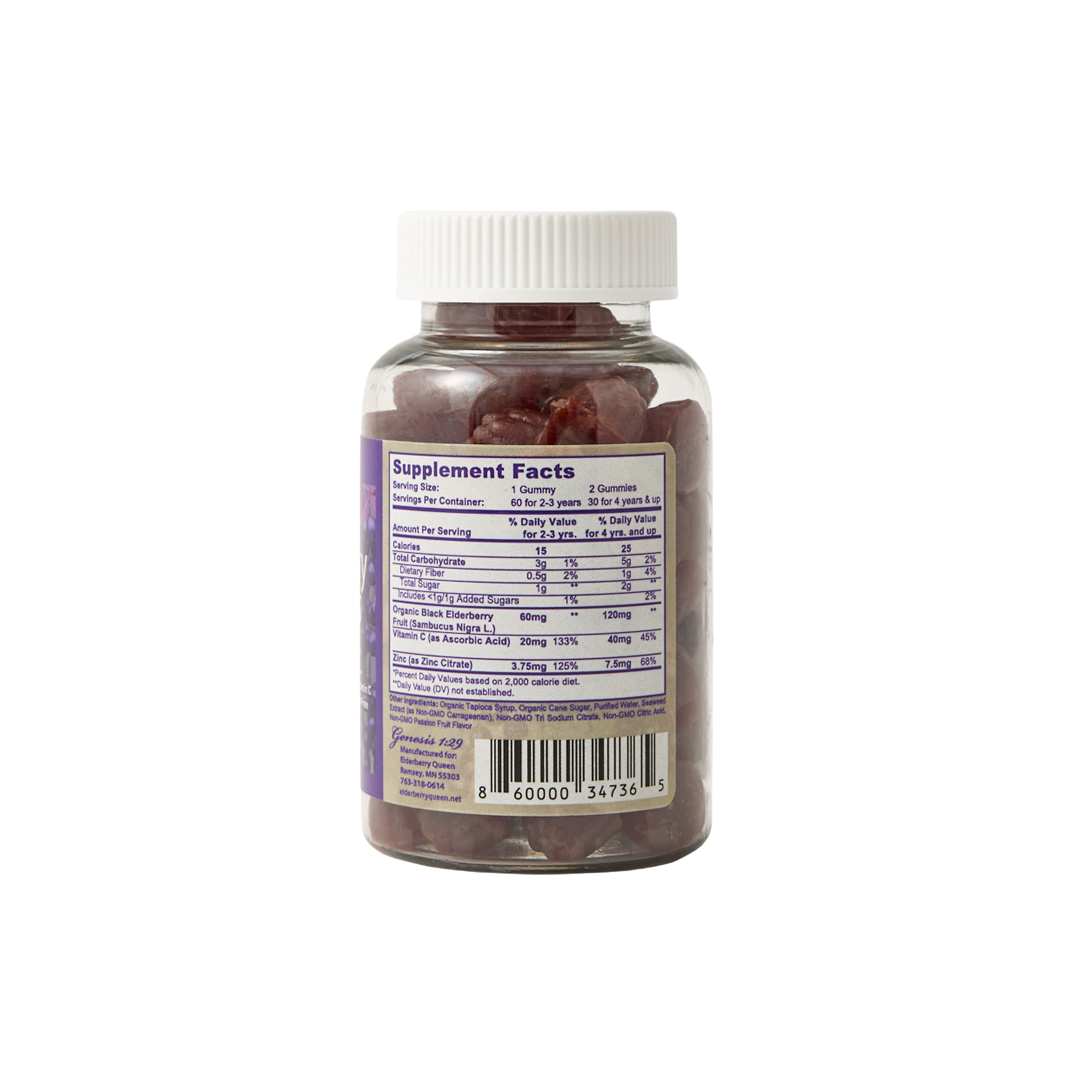 Elderberry Queen - Vente Supplément oral/vitamine - Gélatines au sureau avec vitamine C et zinc, 60 carats3