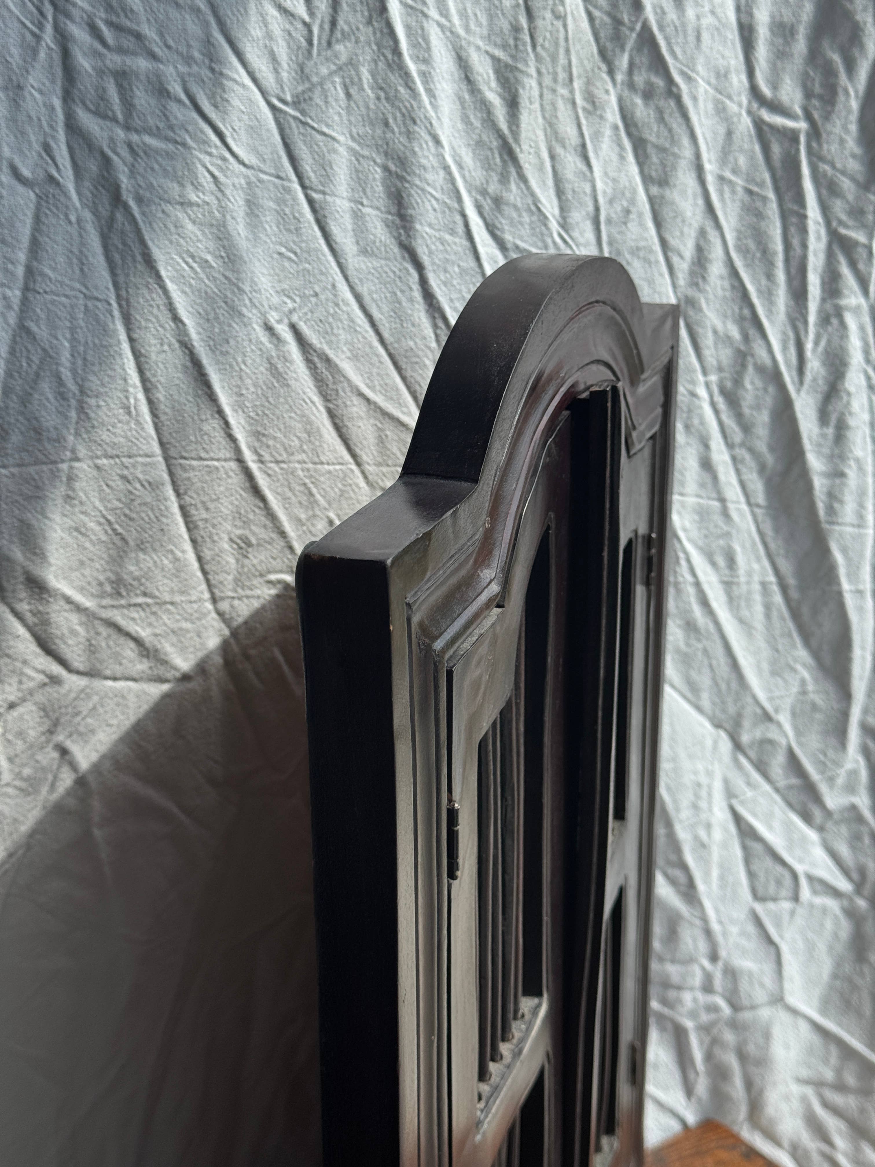 Office Objets - Wholesale Wall Mirror - Dark brown wooden mirror with two shutter strips H55 L406