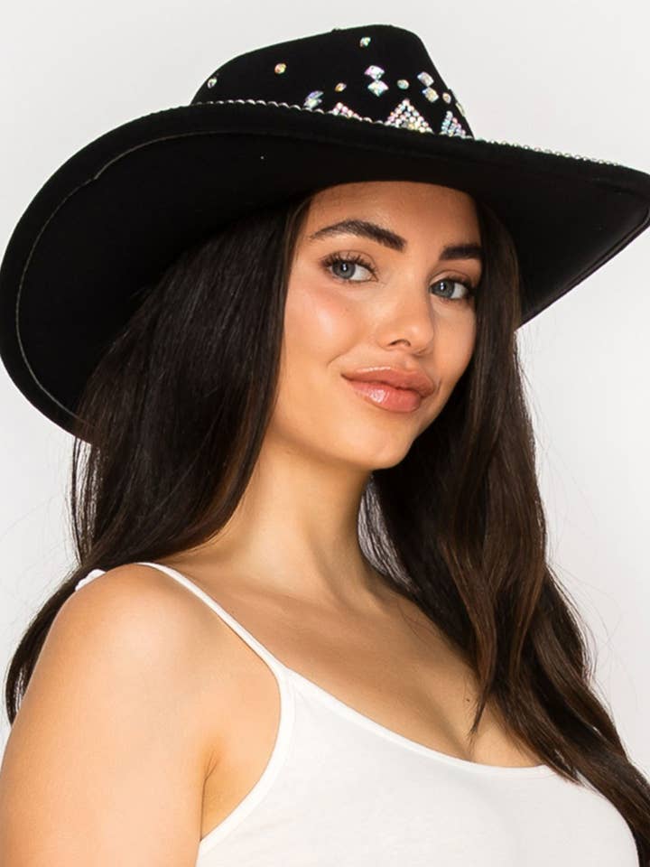 Sombrero Style Cowboy Hat with Crystal and Pearl Accents for wholesale by SP Sophia Collection