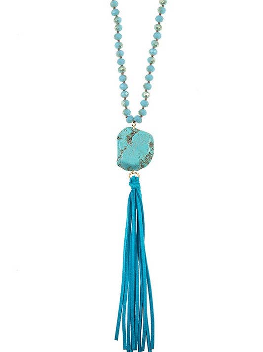 Juego de collar largo con borla y perlas de vidrio facetado para venta al por mayor de Andrea Bijoux