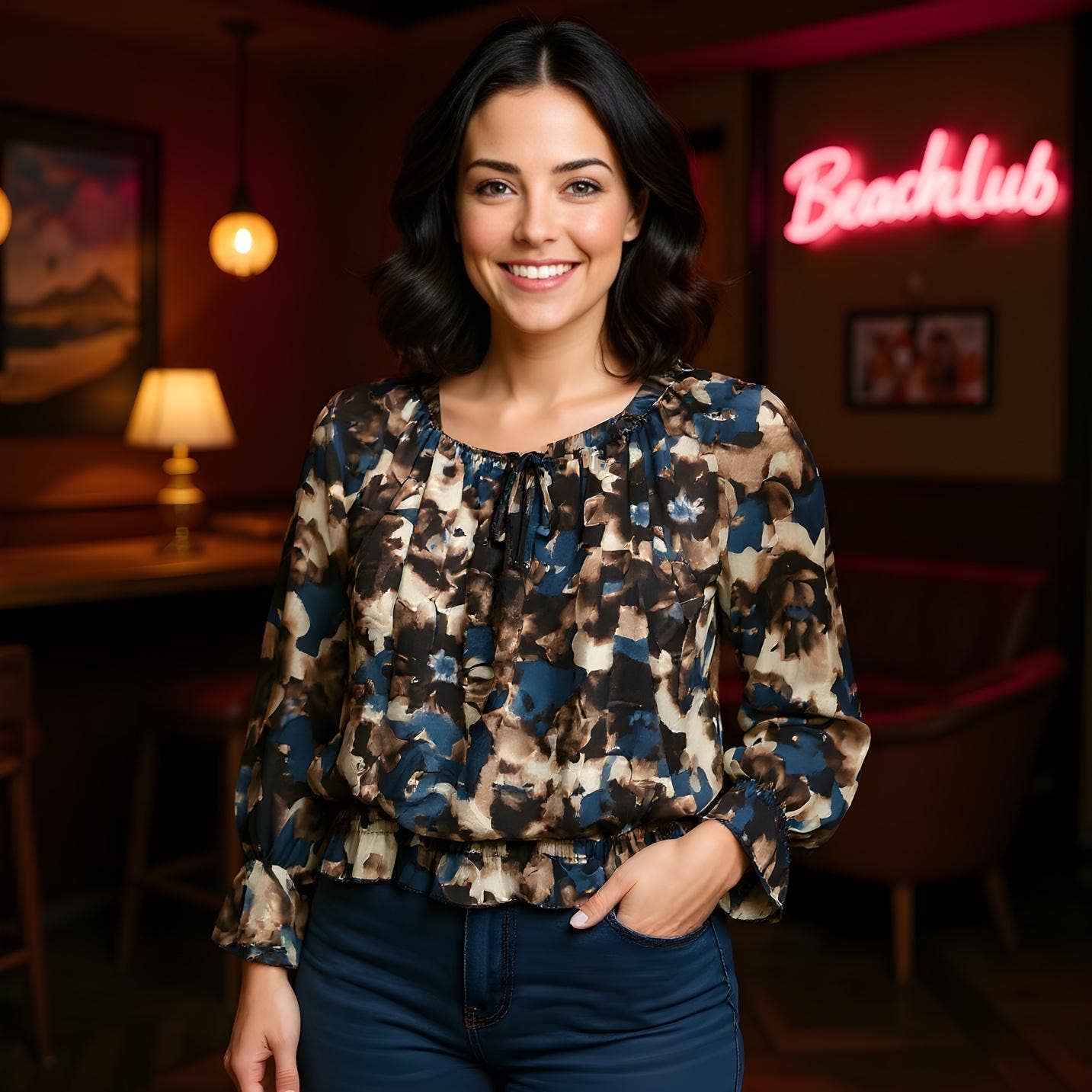 Kurt Muller - Wholesale Blouse - Women's - Abstract Floral Ruffle Bardot Blouse 5