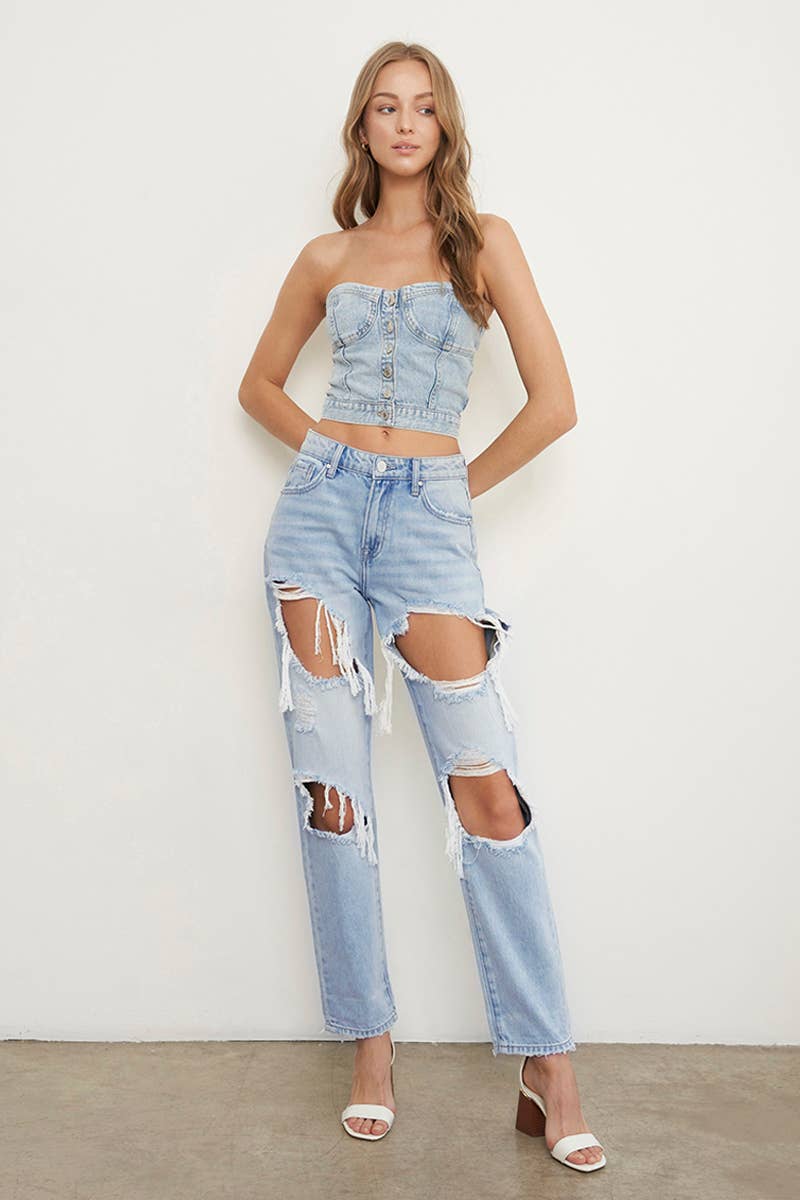 Insane Gene USA - Vendita all'ingrosso Jeans - Donna - Jeans larghi strappati a vita alta