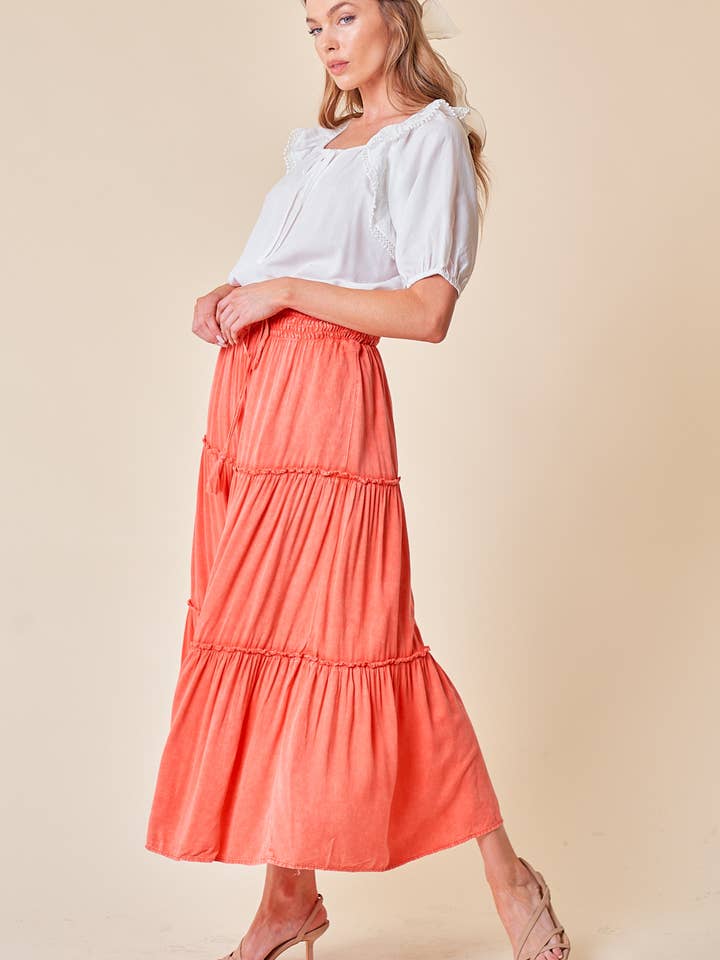 Tiered Maxi Skirt With Smocked Waist - 6367s for wholesale by Doe and Rae