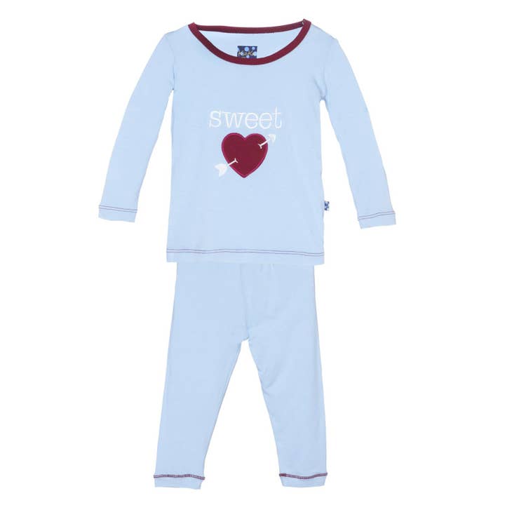 Conjunto de Pijama com Aplique de Manga Comprida em Pond Sweetheart por atacado de KicKee Pants