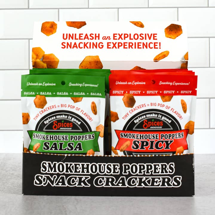 Smokehouse Poppers Snacks-1.5 oz bags - Spicy or Salsa-12 ct for wholesale by Smokehouse Crackers