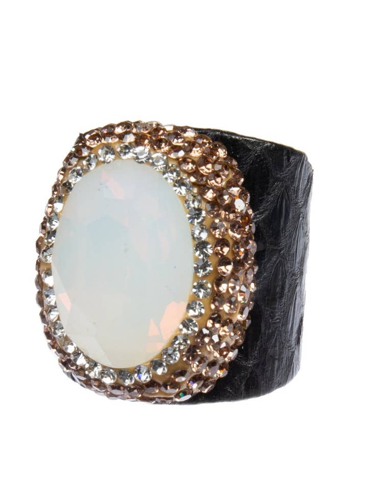 Opal Rhinestone Leather Rings for wholesale by Ole