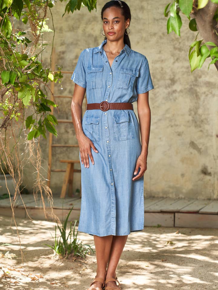 Vestido Camiseiro Safari com Cinto Tencel 5099-CAD por atacado de Paparazzi