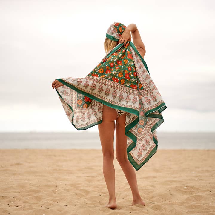 Linen Connections - Wholesale Swim Cover Up - Women's - Block Print Cotton Sarong Scarf Beach Wrap Bikini Pareo GIFT