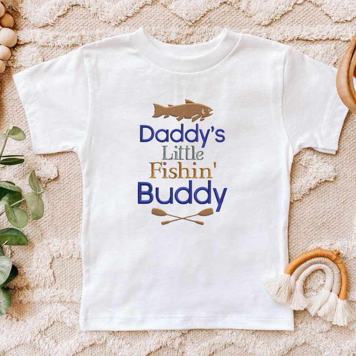 Daddy's Little Fishing Buddy Embroidered T-Shirt for wholesale by Cordelia Rae
