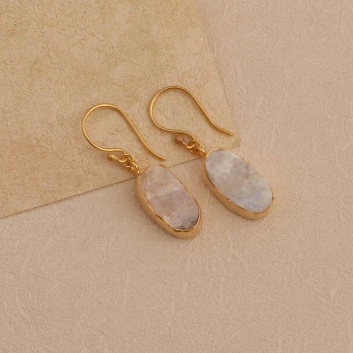 El Joyero - Wholesale Dangle Earrings - Rainbow Moonstone Hook Earring Rough June Birthstone Earring2