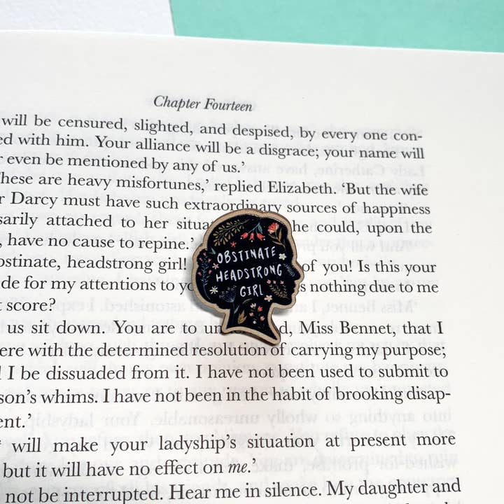 Pride and Prejudice - Obstinate Headstrong Girl Wooden Pin for wholesale by Quote and Quill