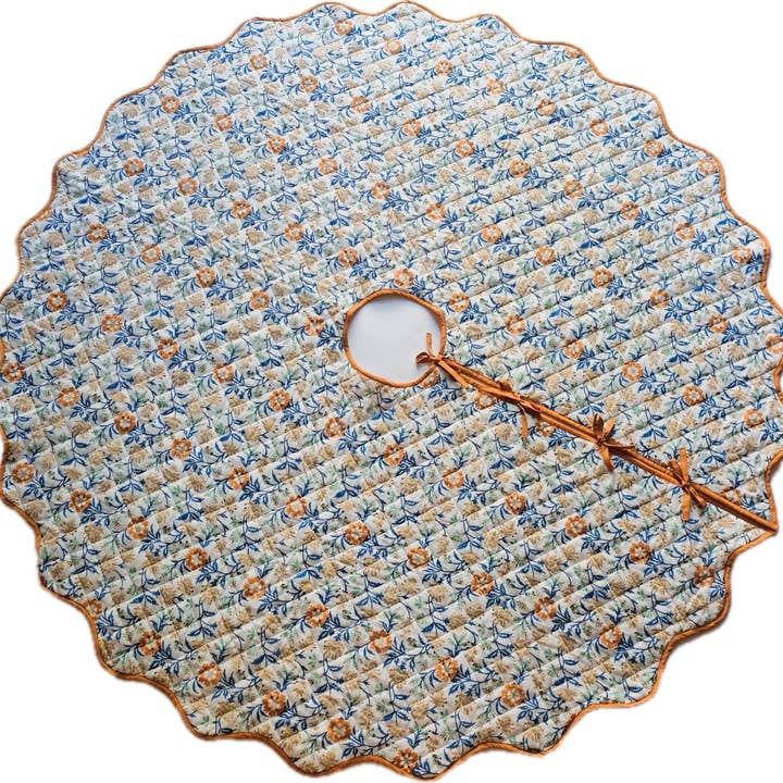 Soil to Studio - Wholesale Tree skirt - Shama - Hand Block-printed Quilted Christmas Tree Skirt (Yam)1