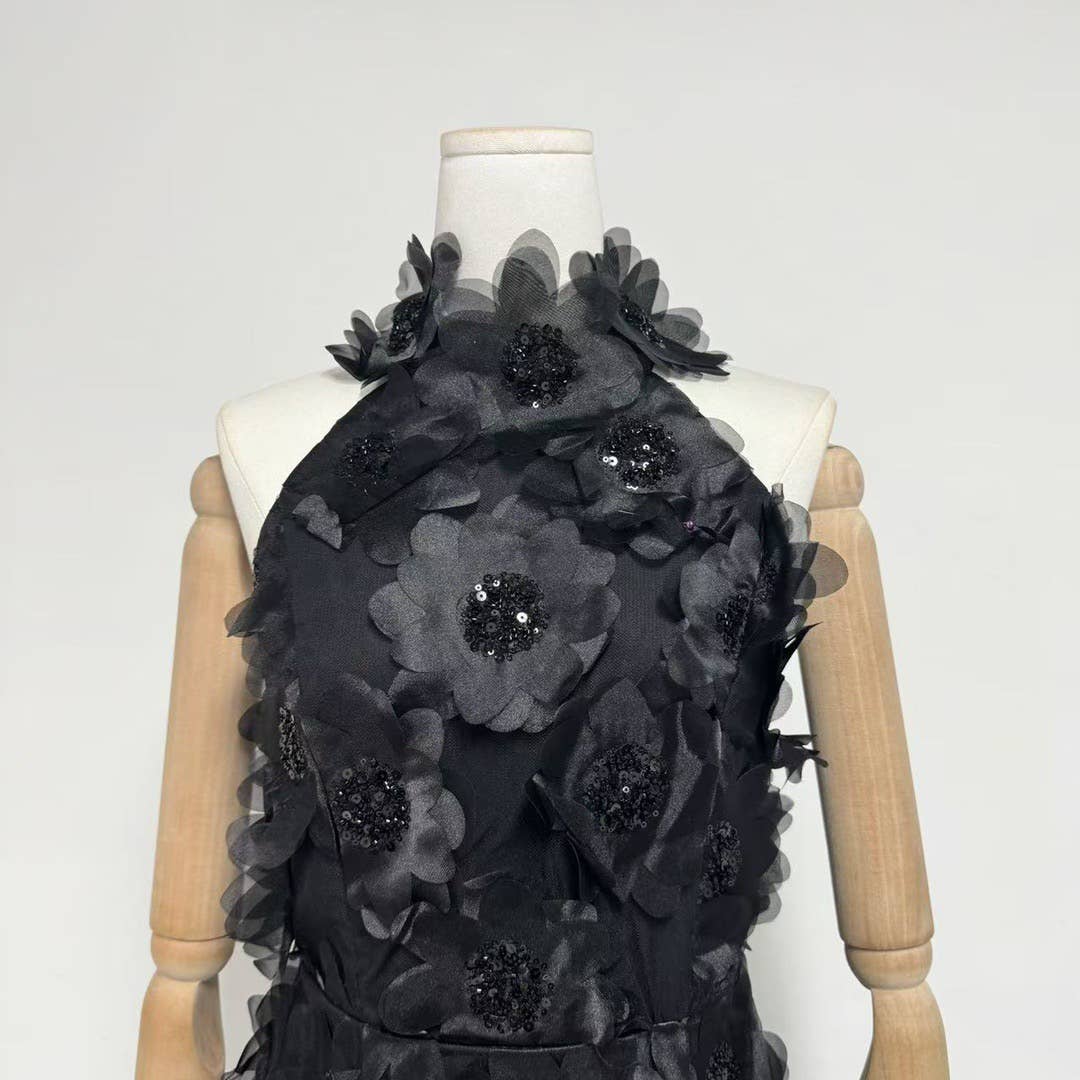 Productseeker - Wholesale Dress - Women's - DR751Y Halter Neck Sequin 3D Floral Backless Mini Dress2