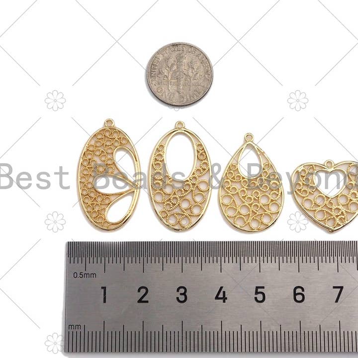 BestBeads&Beyond - Wholesale Individual Charm/Pendant - Filigree Gold Lacy Charm, Oval/Teardrop/Star/Heart Diamond Shape Brushed Gold Charm, Wire Charm, sku#CP114