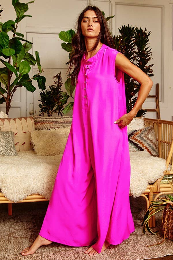 Dark mauve R5120-1R Wide Leg Solid Satin Jumpsuit for wholesale on Faire4