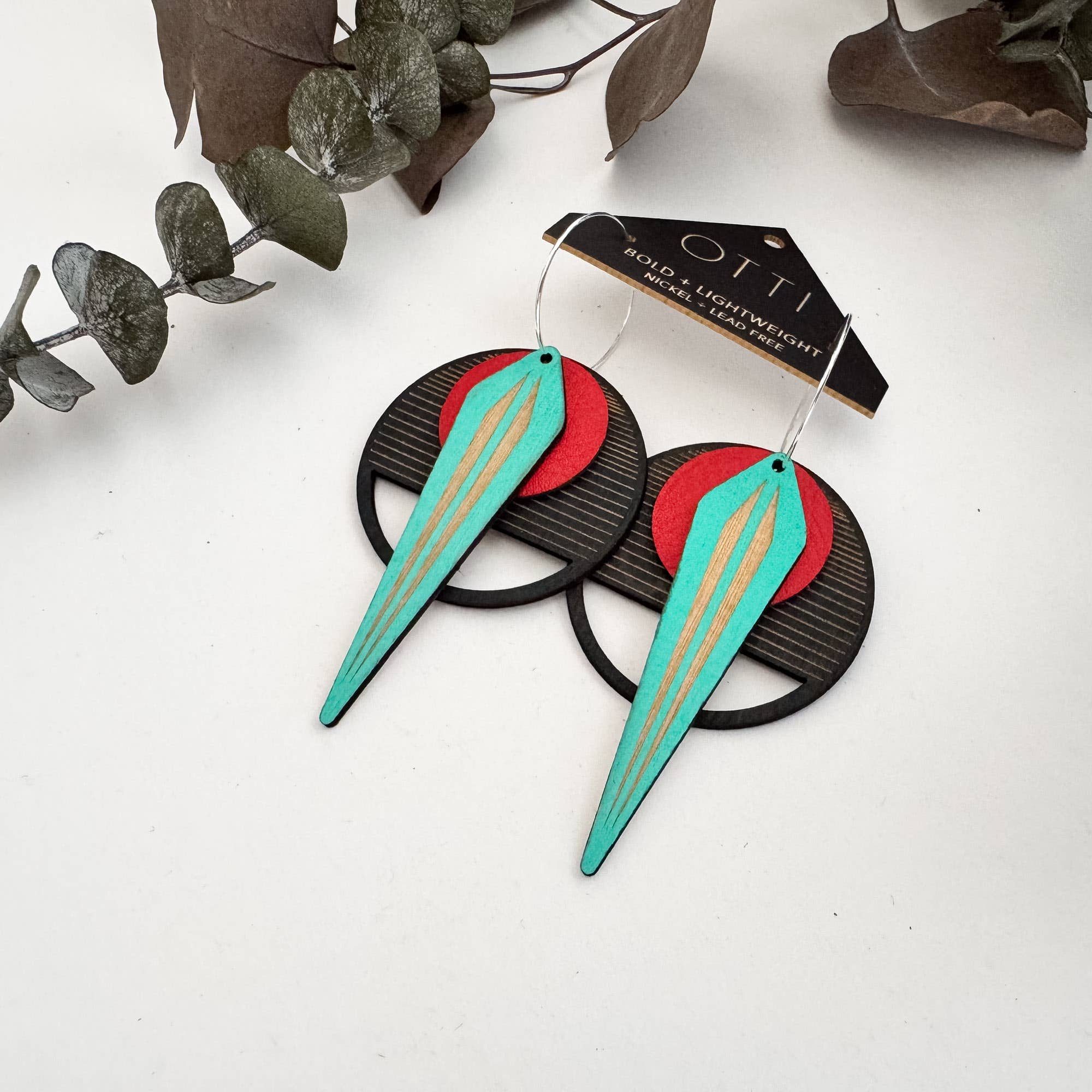 OTTI - Wholesale Dangle Earrings - Architectural Lightweight Leather + Birch earring: Naja RoB3