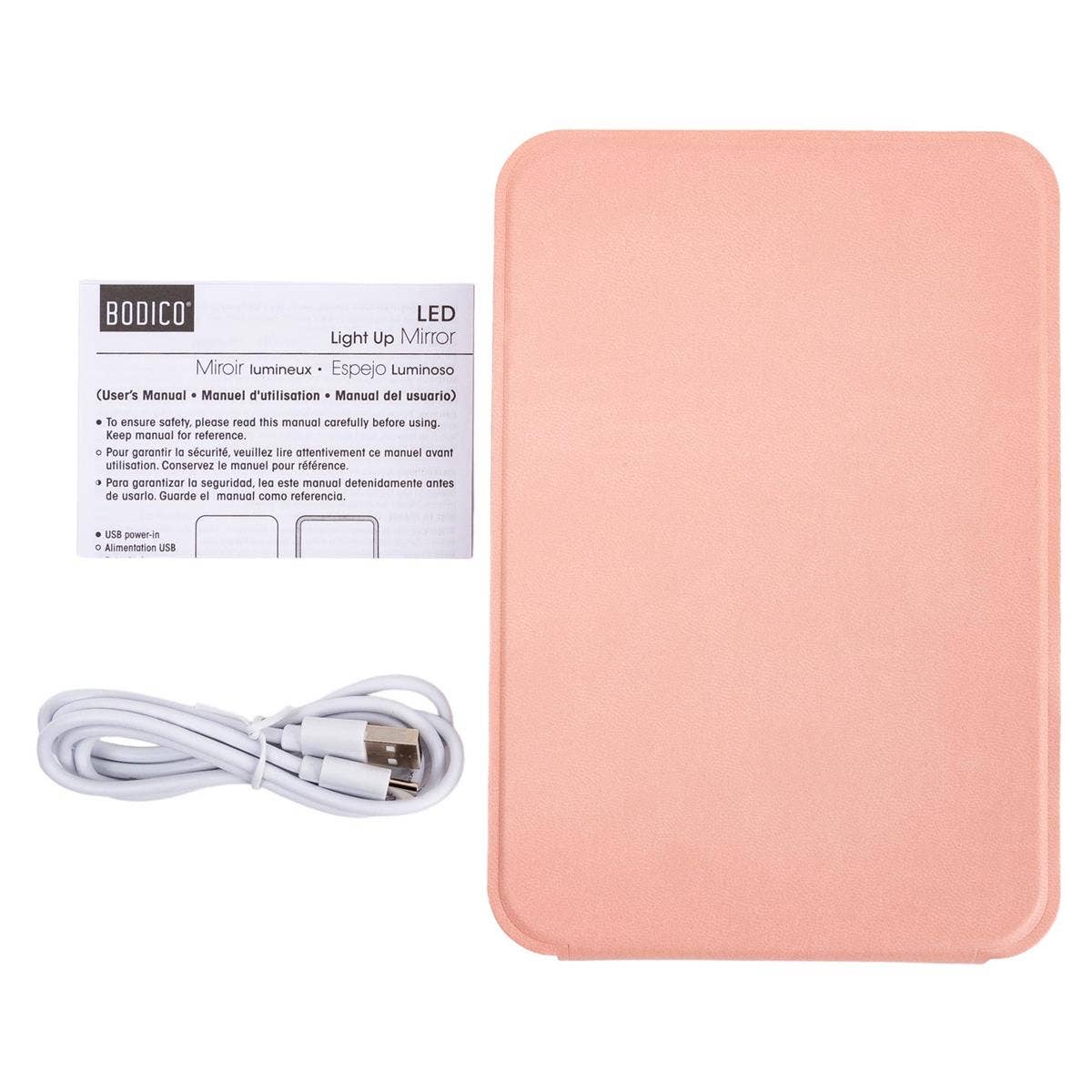 Bodico - Vente Miroir de courtoisie - Miroir lumineux Bodico Slim, Touch Scream, rose, 5 x 8 pouces1