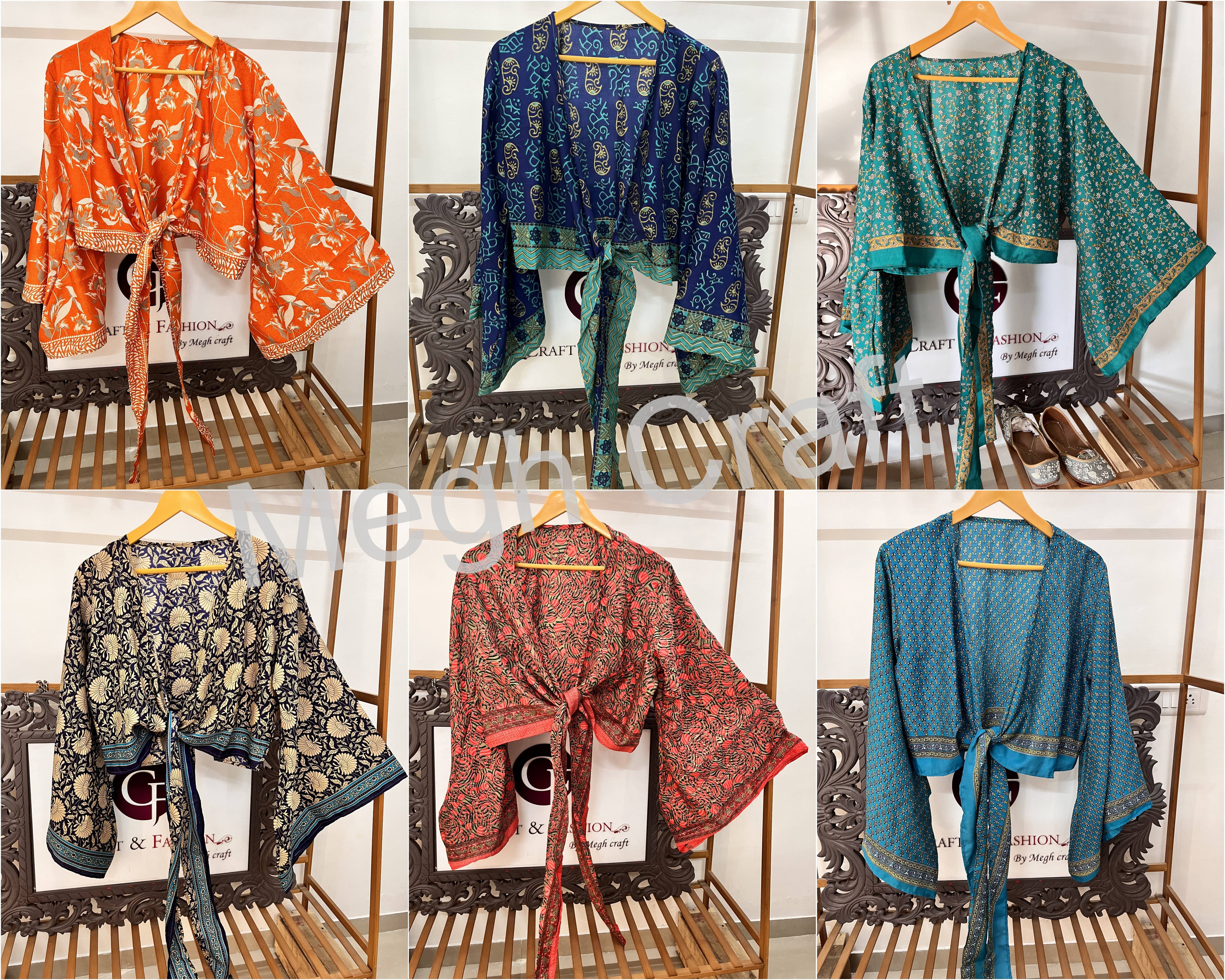 Meghcraft – Engroshandel Bluse - Dame – Boheme silke top med flæseærmer og bindedetalje i upcyclet silke sari7