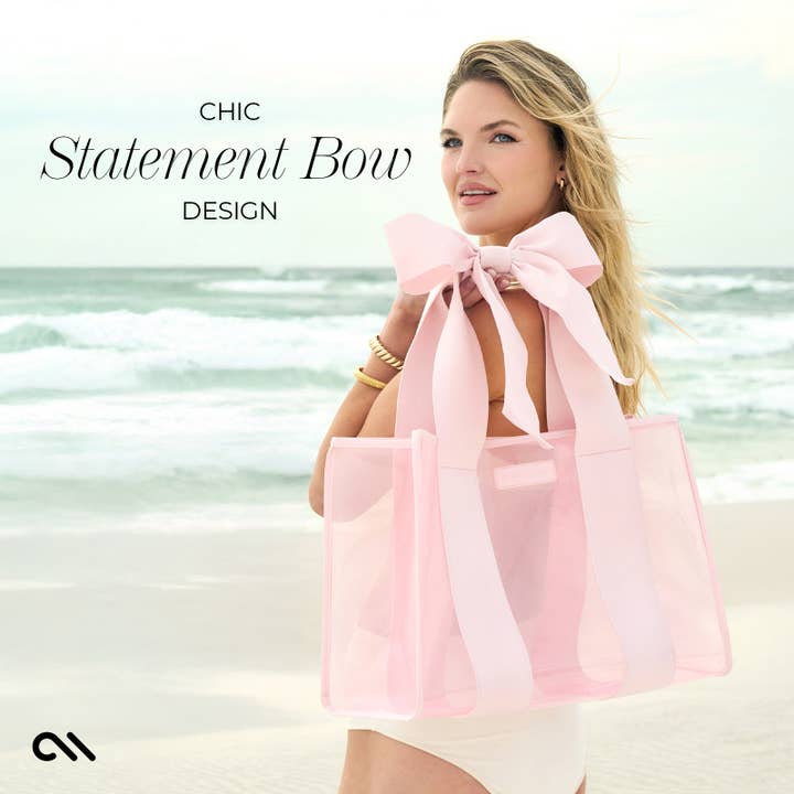 Ballet Pink Special Edition Bow Beach Tote With Phone Pouch for wholesale on Faire