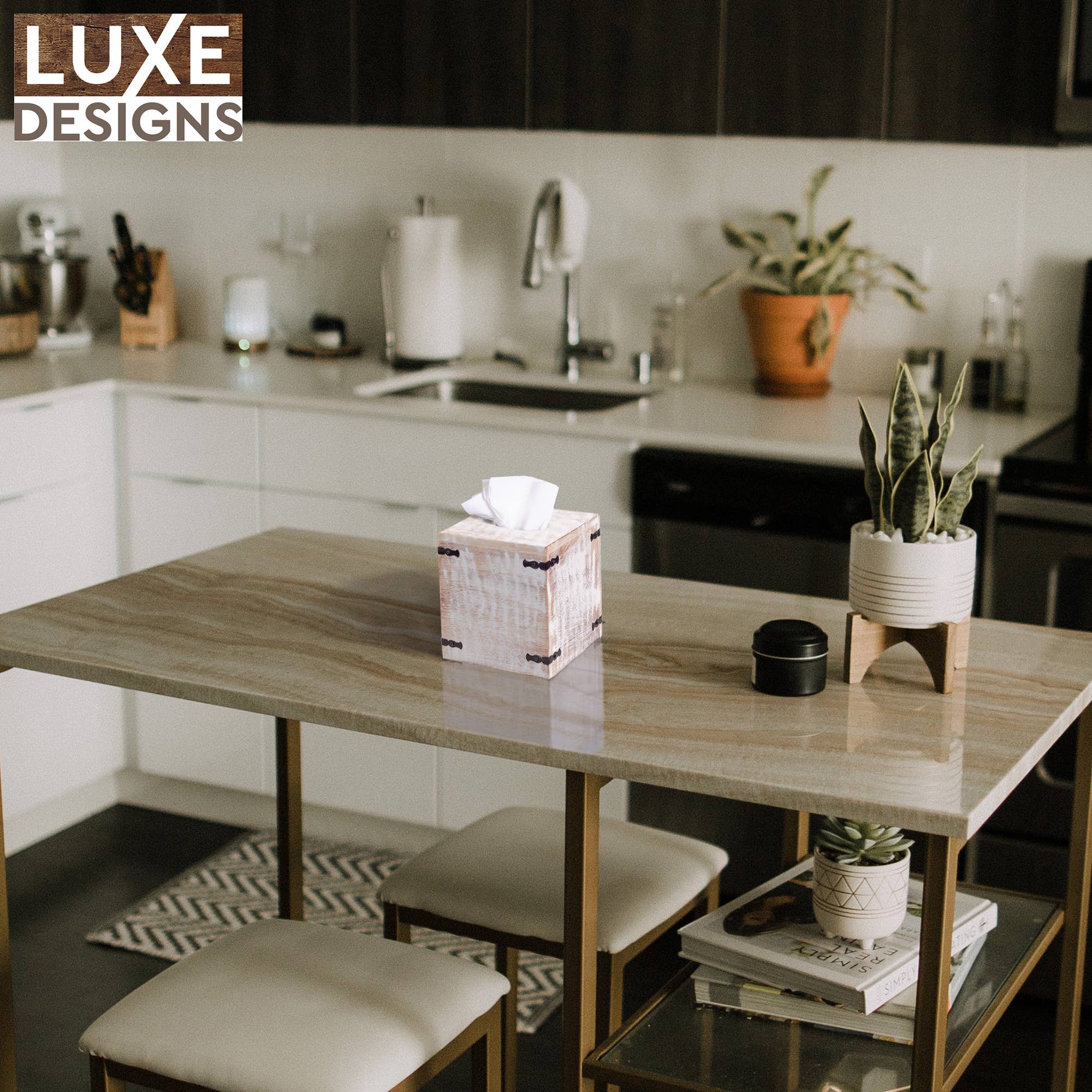 LuxeDesigns Co LLC - Wholesale Tissue Box - Rustic Wood Tissue Box w/ SlideOut Bottom-Square (Set of 2)4
