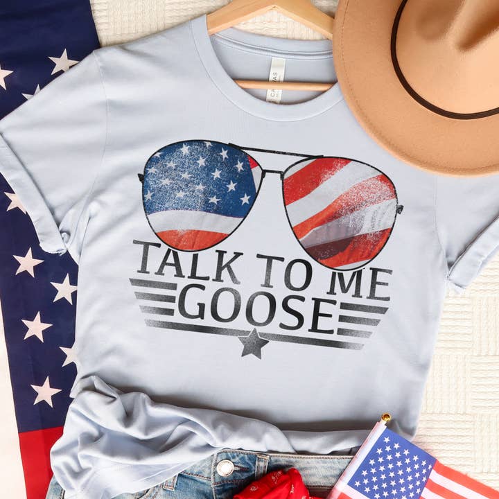 Talk To Me Goose USA Patriotic Goose Movie Graphic Tee for wholesale by Par.tees by Party On!