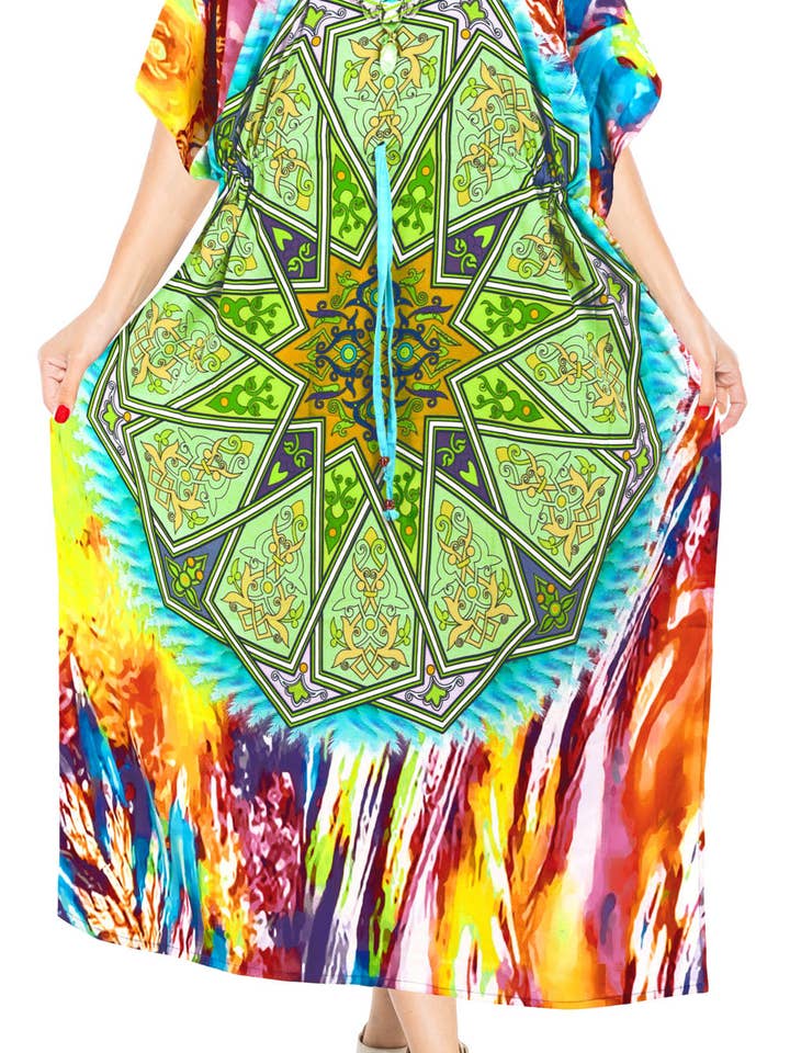 Caftán geométrico Mandala Art para mujer para venta al por mayor de Happy Bay / La Leela