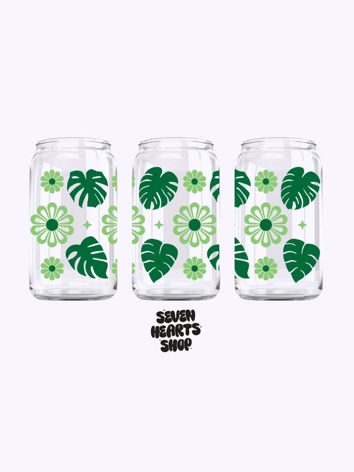 Monstera 16oz Glass Cup for wholesale by Seven hearts shop