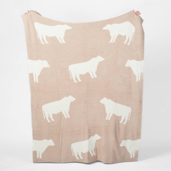 American Farm Company - Wholesale Throw Blanket - AFC Cow Luxe Blanket Tan/White - Throw Blanket