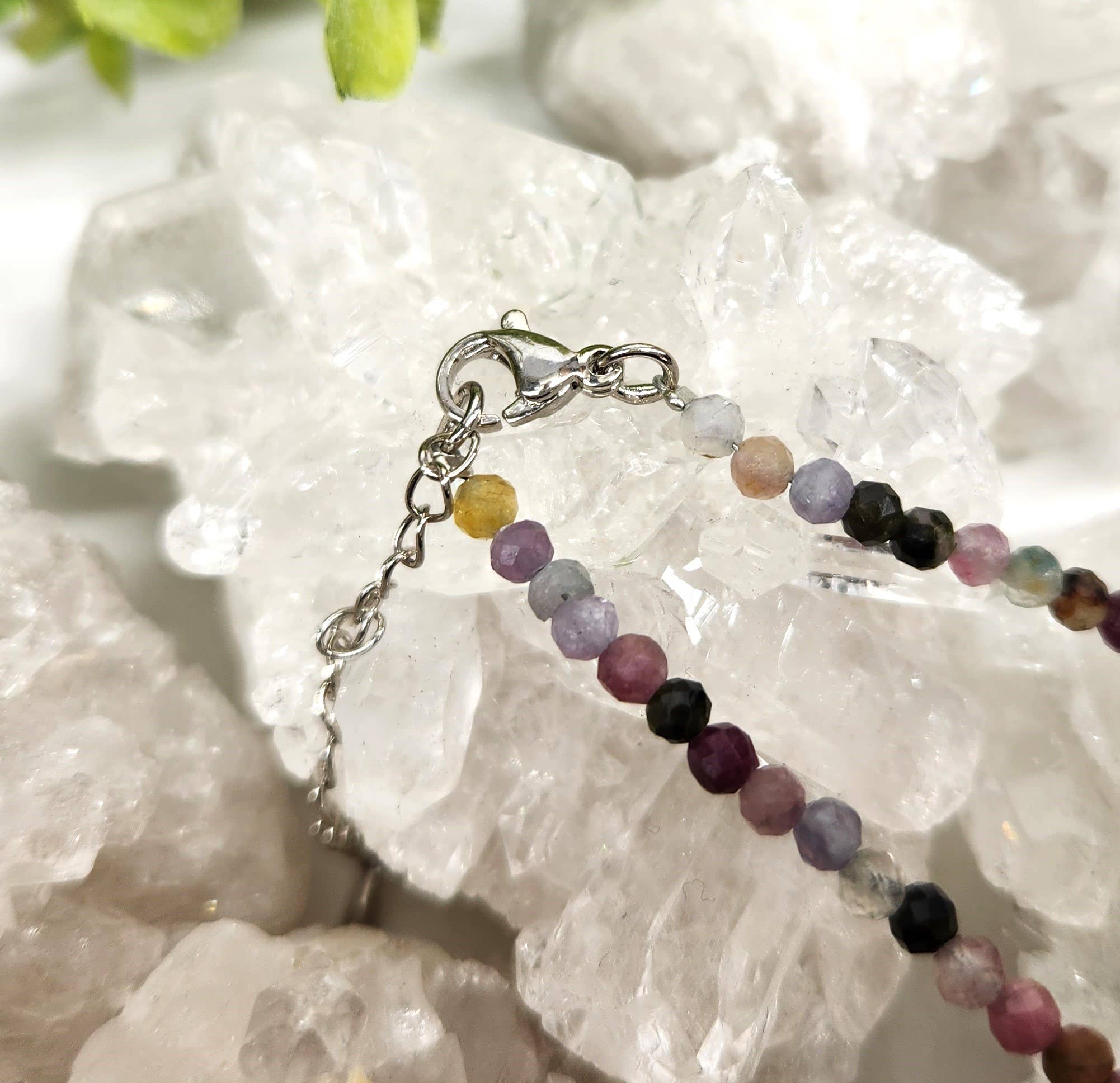 Meraki Gemstones - Wholesale Beaded/Pearl Necklace - Watermelon Tourmaline Necklace w/Silver Color Findings, 17"L1