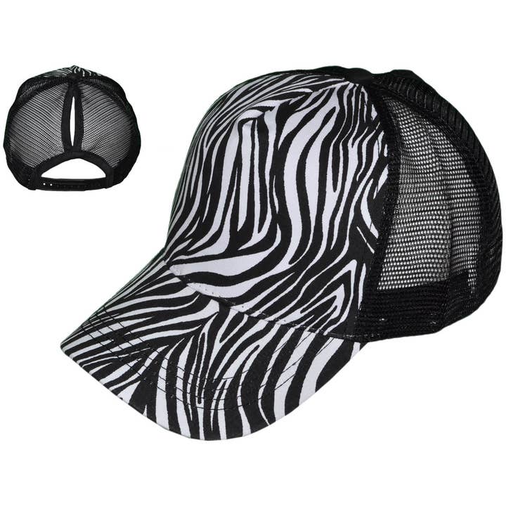 Buck Wholesale - Wholesale Ponytail Cap - Women's - Ponytail Animal Print Trucker Hats - BK Caps Women Fashion