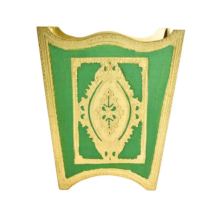 Via Graceffo - Vente Poubelles/Corbeilles - Corbeille à papier en bois sculpté florentin, vert basilic et or, fabriquée en Italie5